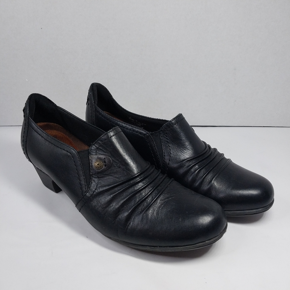 Rockport Cobb Hill Size 8 M Black Leather Whimsigoth Goth Heeled Booties Shoes